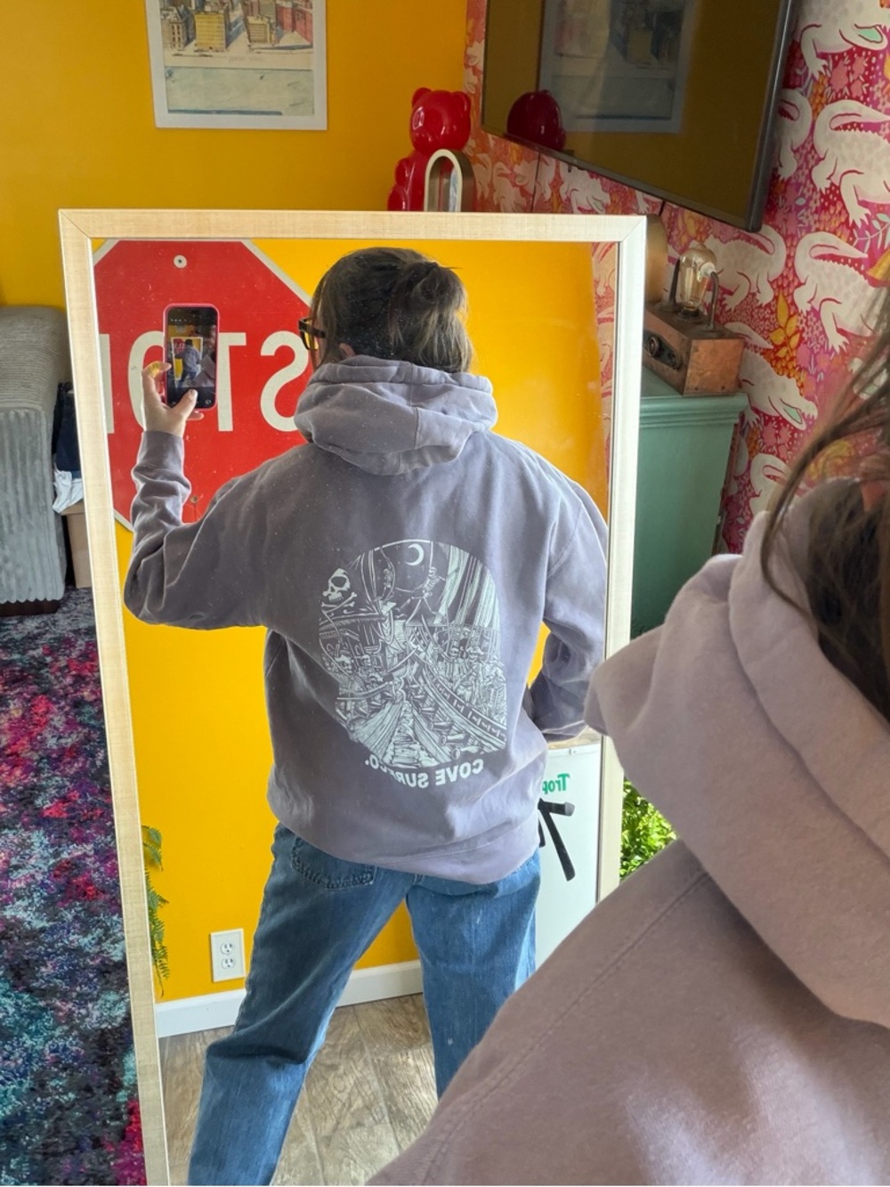 Cove Surf Company Purple Graphic Hoodie Mens medium Skeleton Pullover